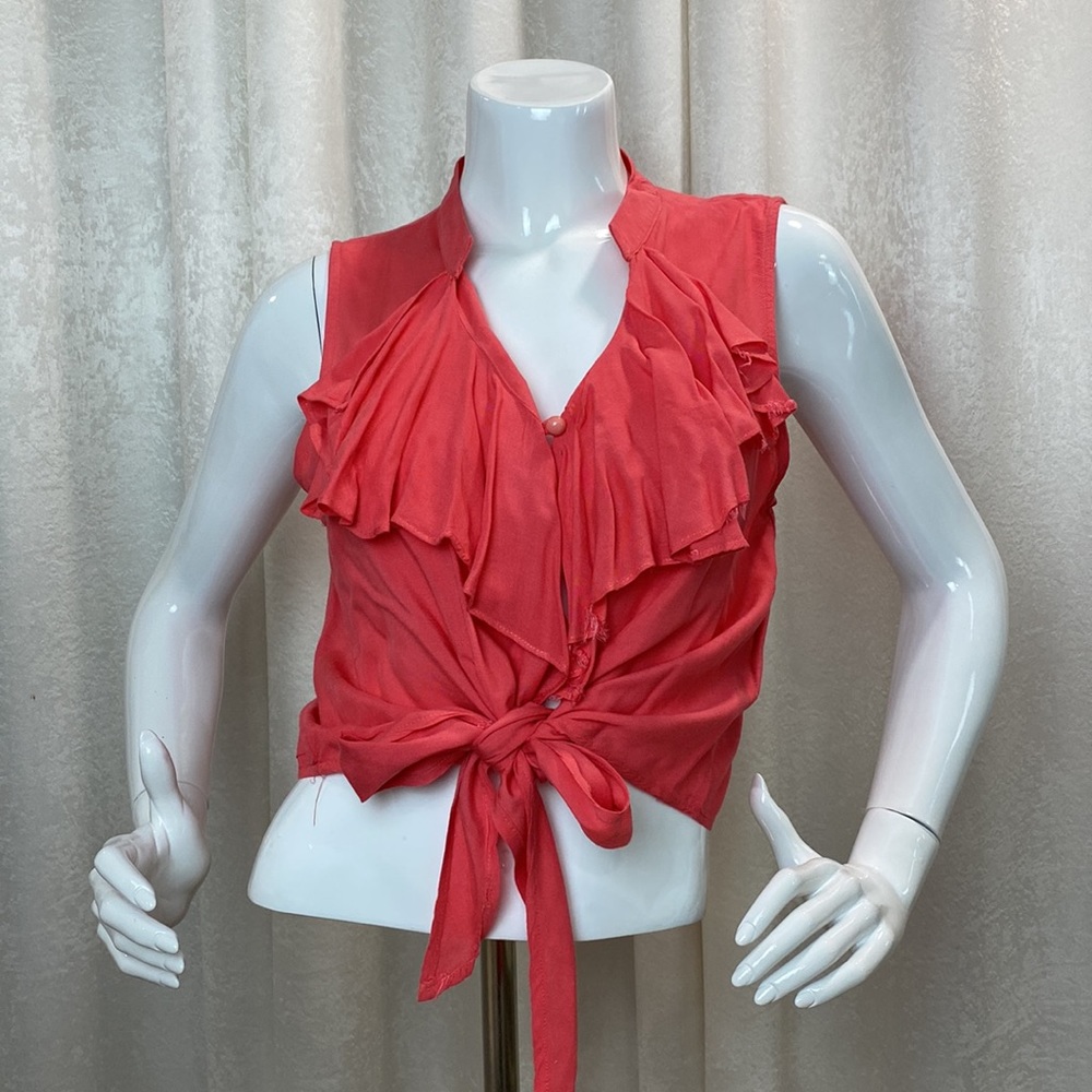 PAPAYA | Coral Sleeveless Crop Top with Tie Front Summer